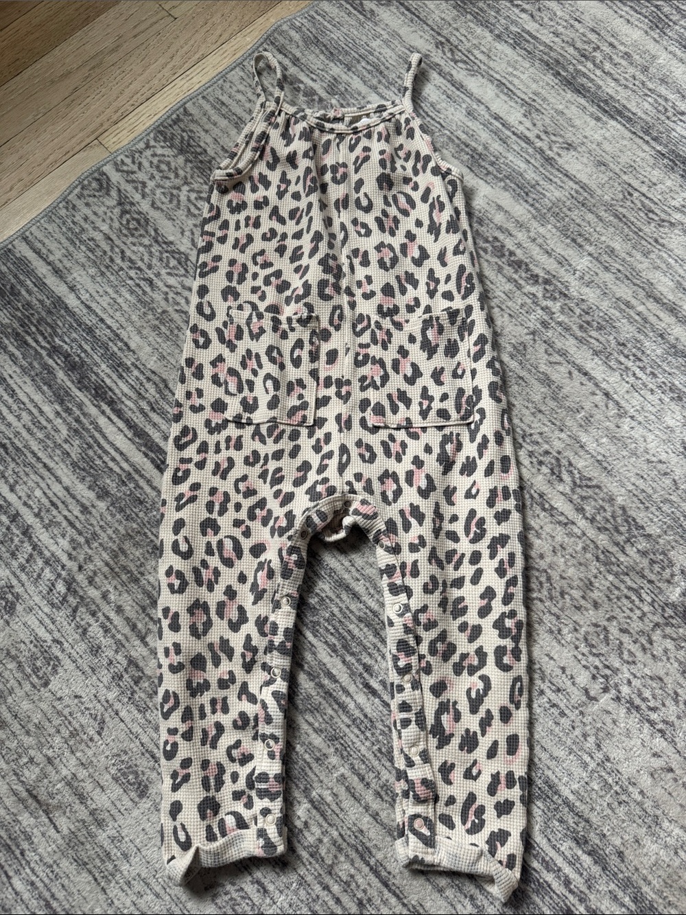 Kids Beige Leopard Print Jumpsuit with Pink Accents